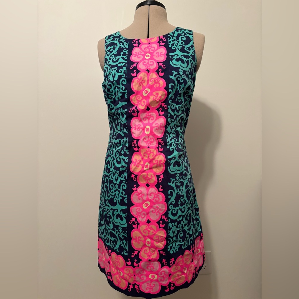 Lilly Pulitzer Pink and Blue Sheath Dress Asymmetrical Wedding Guest